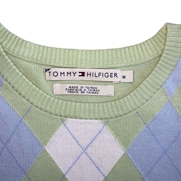 EUC Tommy Hilfiger Green and Blue Argyle Short Sleeve Sweater - Picture 5 of 11